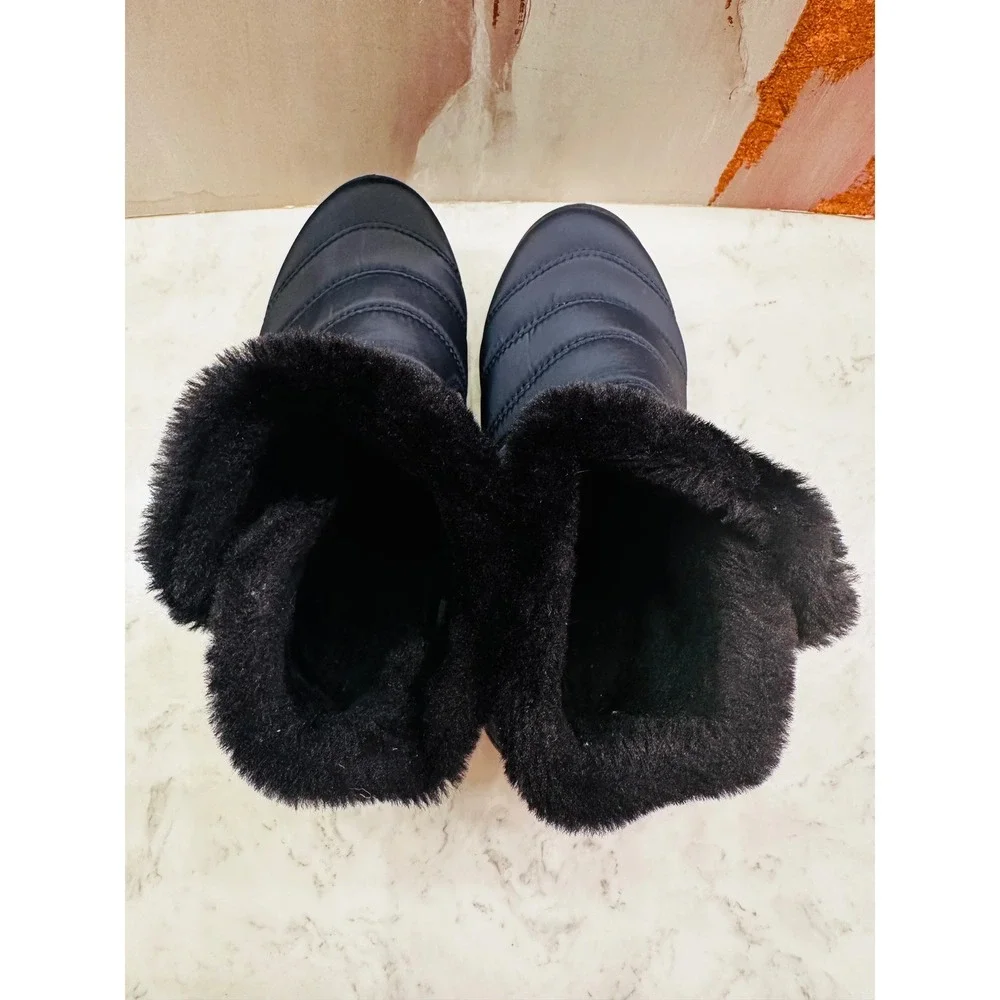 BJ Womens Navy Blue Quilted Faux Fur Lined Winter Snow Boots 39/8.5‎ Ankle Zip